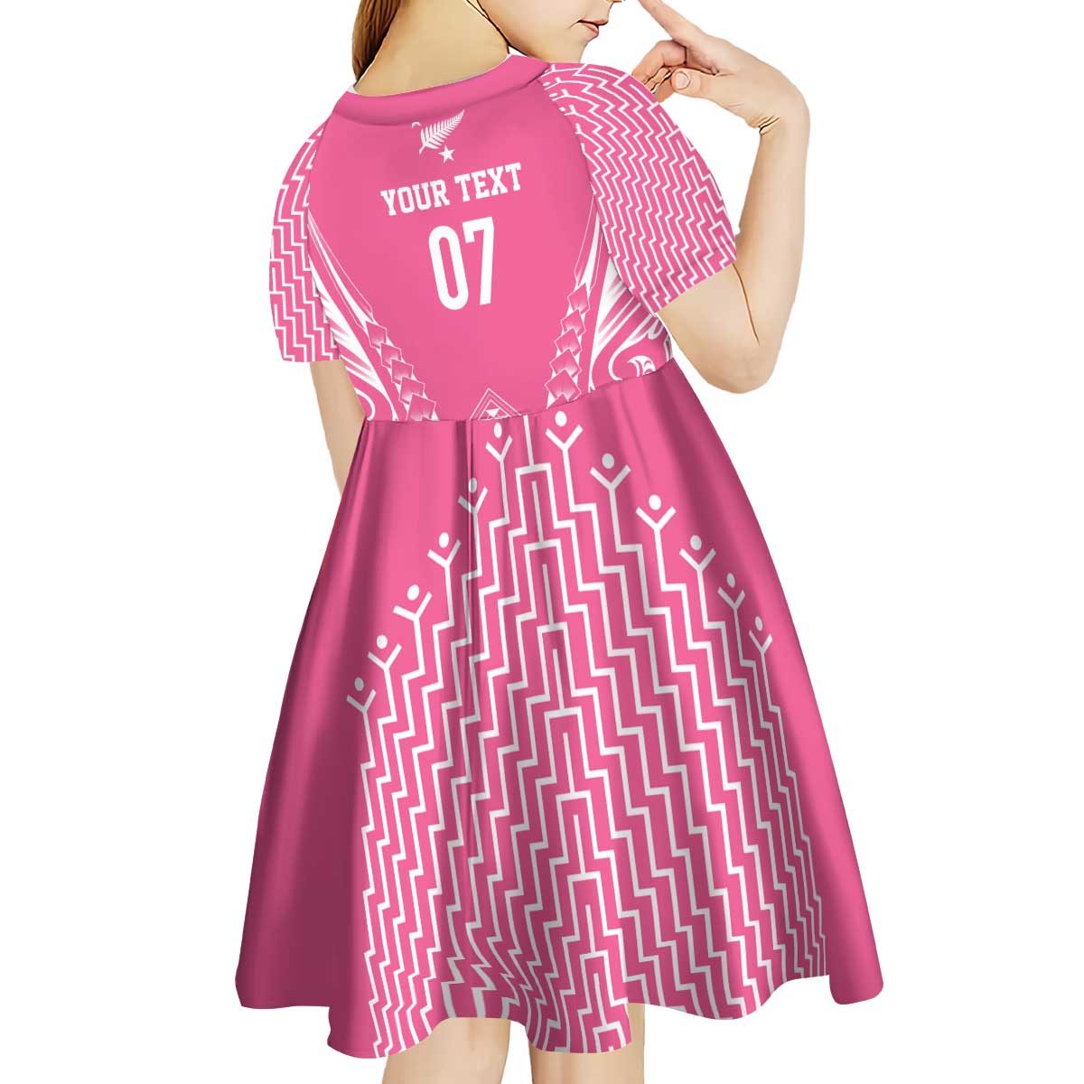 2025 Rugby Championship New Zealand Custom Kid Short Sleeve Dress Poutama Motifs - Pink Out LT7 - Polynesian Pride