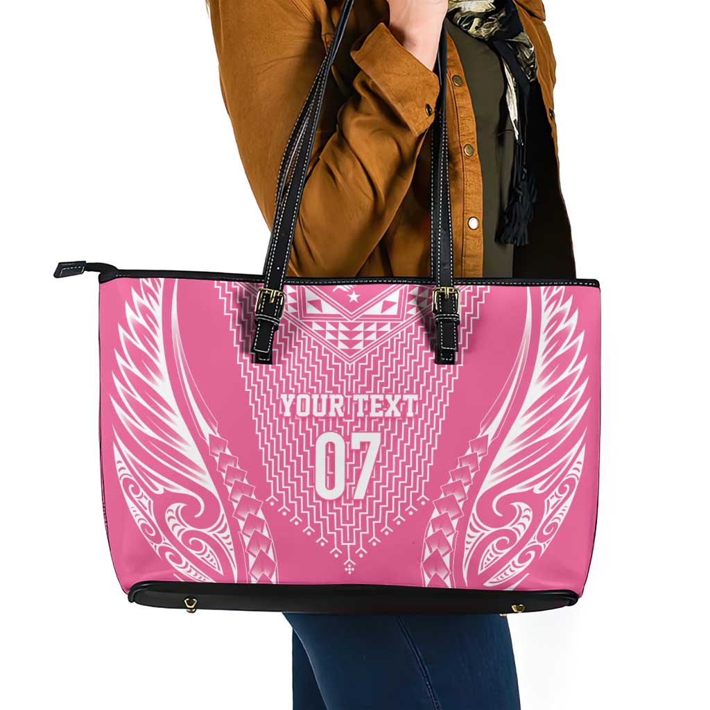 2025 Rugby Championship New Zealand Custom Leather Tote Bag Poutama Motifs - Pink Out LT7 - Polynesian Pride