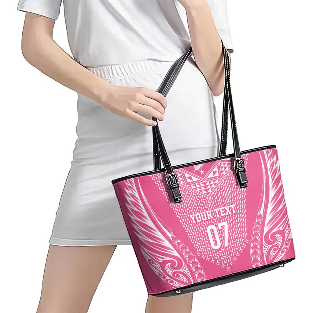 2025 Rugby Championship New Zealand Custom Leather Tote Bag Poutama Motifs - Pink Out LT7 - Polynesian Pride