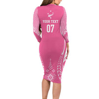2025 Rugby Championship New Zealand Custom Long Sleeve Bodycon Dress Poutama Motifs - Pink Out LT7 - Polynesian Pride