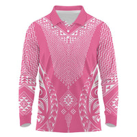 2025 Rugby Championship New Zealand Custom Long Sleeve Polo Shirt Poutama Motifs - Pink Out LT7 Pink - Polynesian Pride
