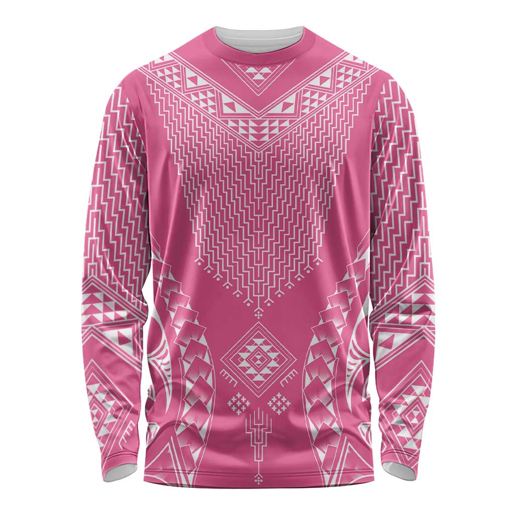 2025 Rugby Championship New Zealand Custom Long Sleeve Shirt Poutama Motifs - Pink Out - Polynesian Pride