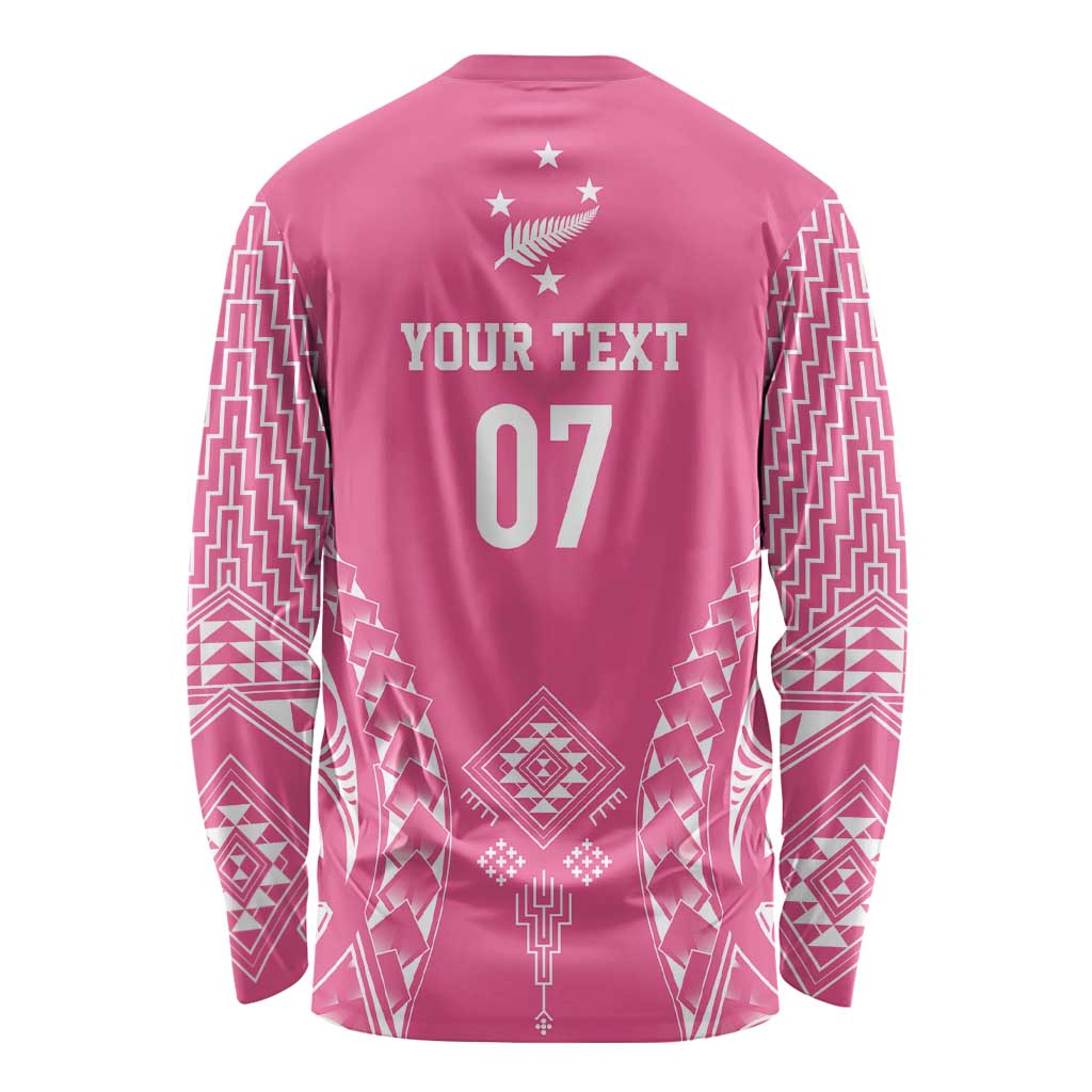 2025 Rugby Championship New Zealand Custom Long Sleeve Shirt Poutama Motifs - Pink Out LT7 - Polynesian Pride