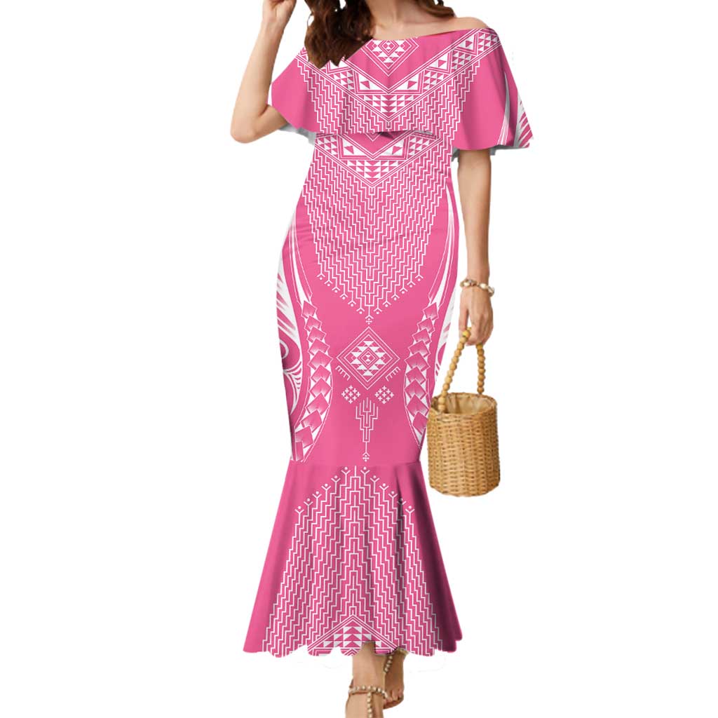 2025 Rugby Championship New Zealand Custom Mermaid Dress Poutama Motifs - Pink Out LT7 Women Pink - Polynesian Pride