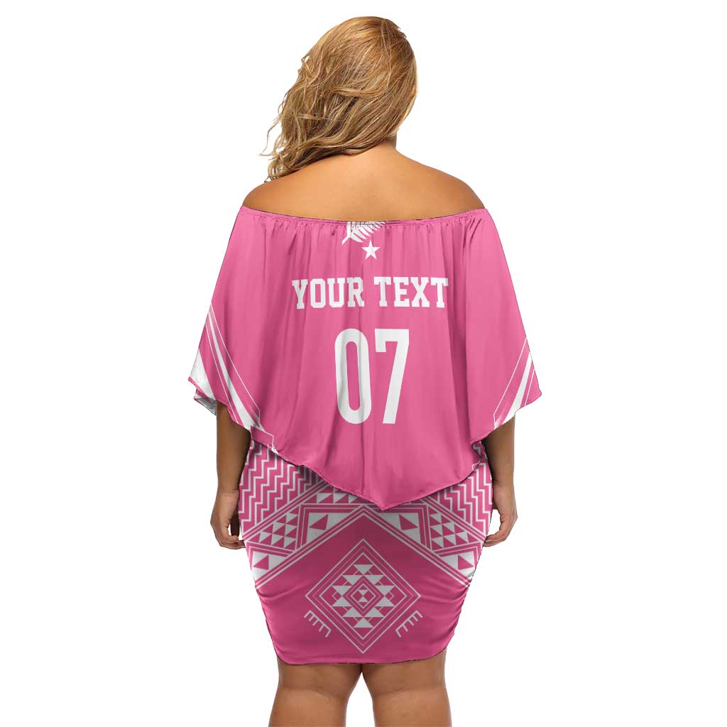 2025 Rugby Championship New Zealand Custom Off Shoulder Short Dress Poutama Motifs - Pink Out LT7 - Polynesian Pride