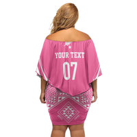 2025 Rugby Championship New Zealand Custom Off Shoulder Short Dress Poutama Motifs - Pink Out LT7 - Polynesian Pride
