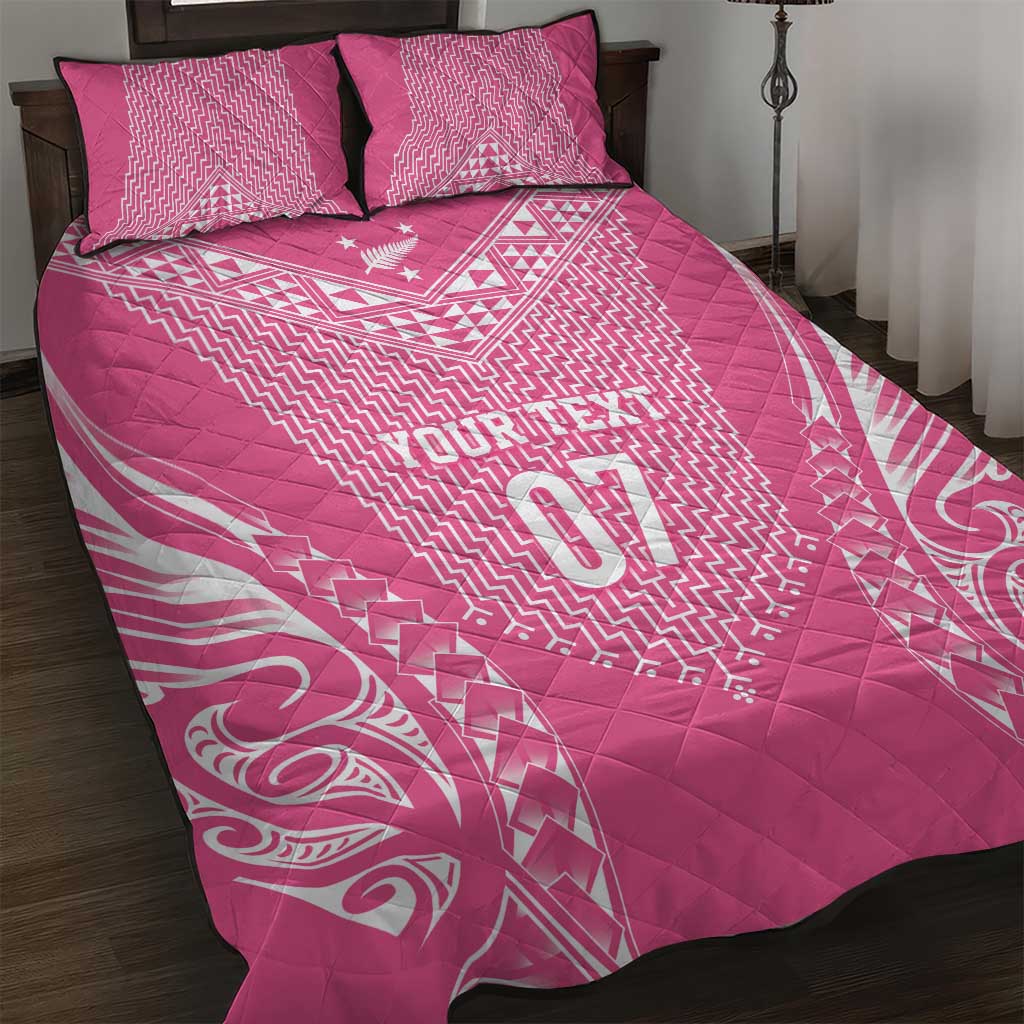 2025 Rugby Championship New Zealand Custom Quilt Bed Set Poutama Motifs - Pink Out LT7 Pink - Polynesian Pride