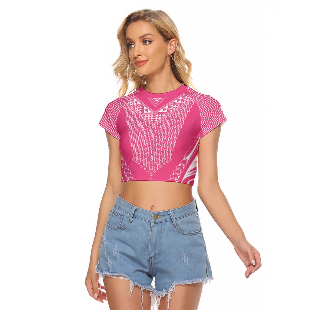 2025 Rugby Championship New Zealand Custom Raglan Cropped T Shirt Poutama Motifs - Pink Out LT7 Female Pink - Polynesian Pride