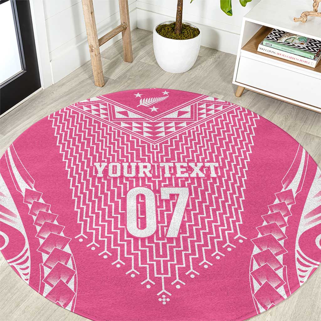 2025 Rugby Championship New Zealand Custom Round Carpet Poutama Motifs - Pink Out LT7 Pink - Polynesian Pride