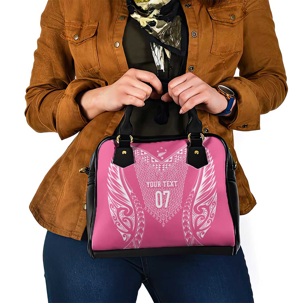 2025 Rugby Championship New Zealand Custom Shoulder Handbag Poutama Motifs - Pink Out LT7 - Polynesian Pride