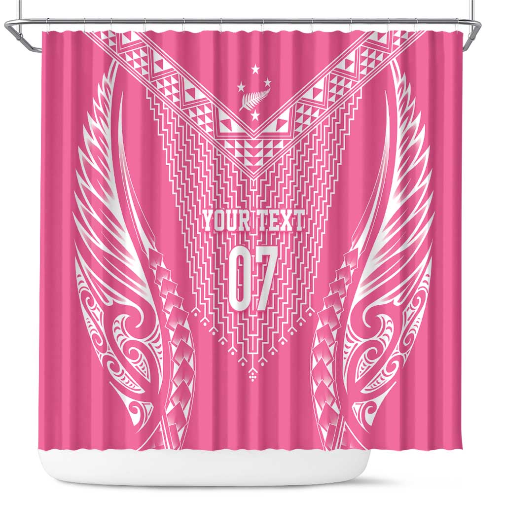 2025 Rugby Championship New Zealand Custom Shower Curtain Poutama Motifs - Pink Out - Polynesian Pride