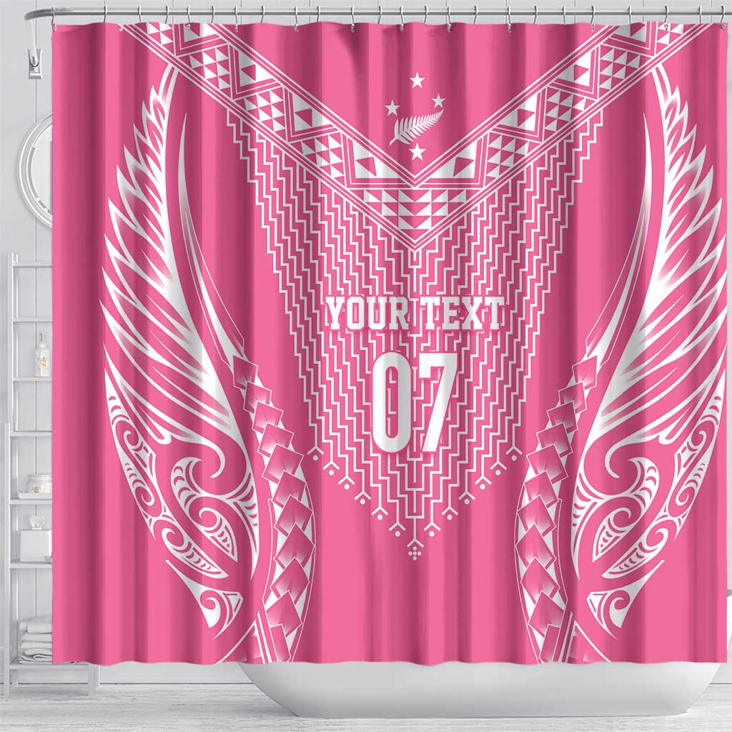 2025 Rugby Championship New Zealand Custom Shower Curtain Poutama Motifs - Pink Out - Polynesian Pride