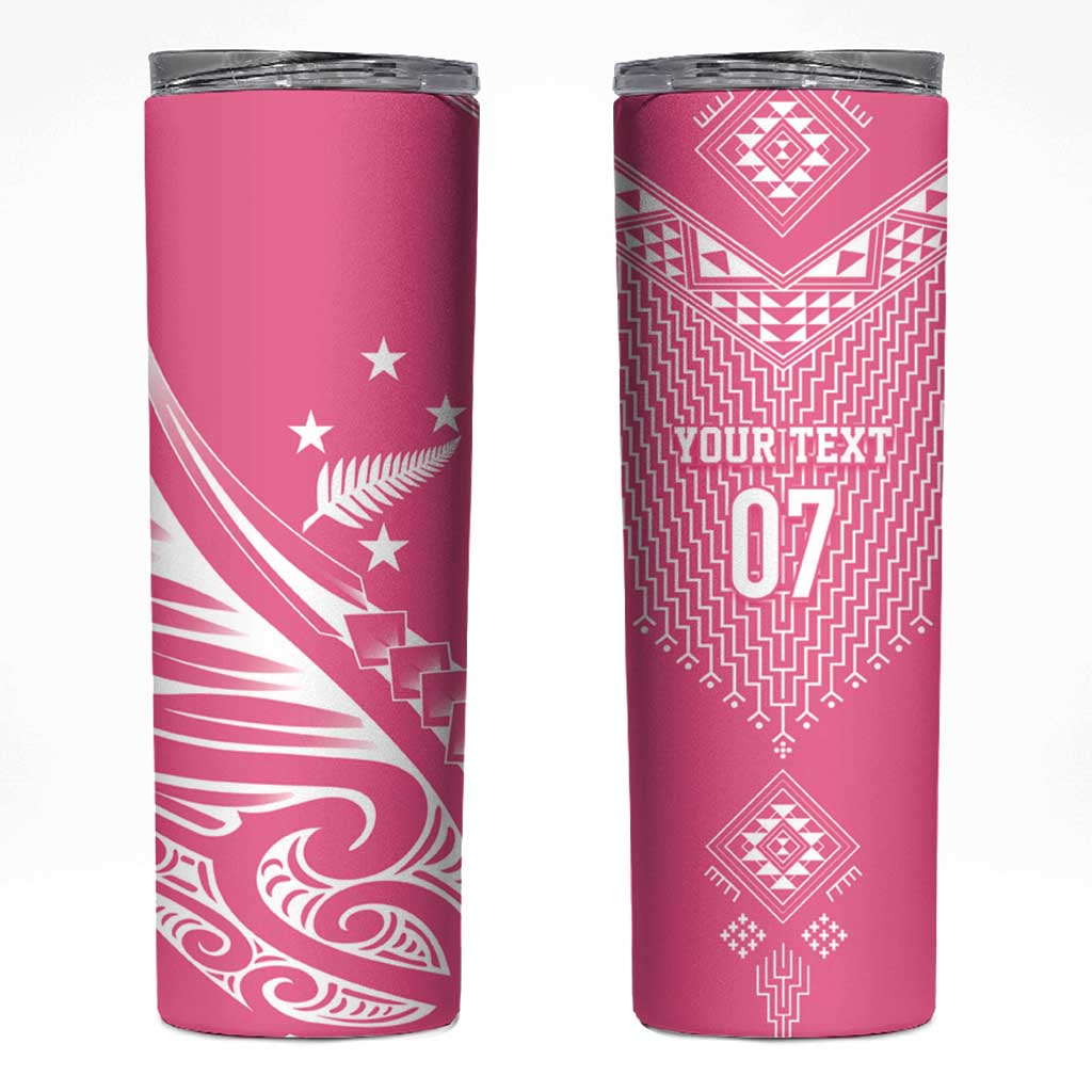 2025 Rugby Championship New Zealand Custom Skinny Tumbler Poutama Motifs - Pink Out - Polynesian Pride