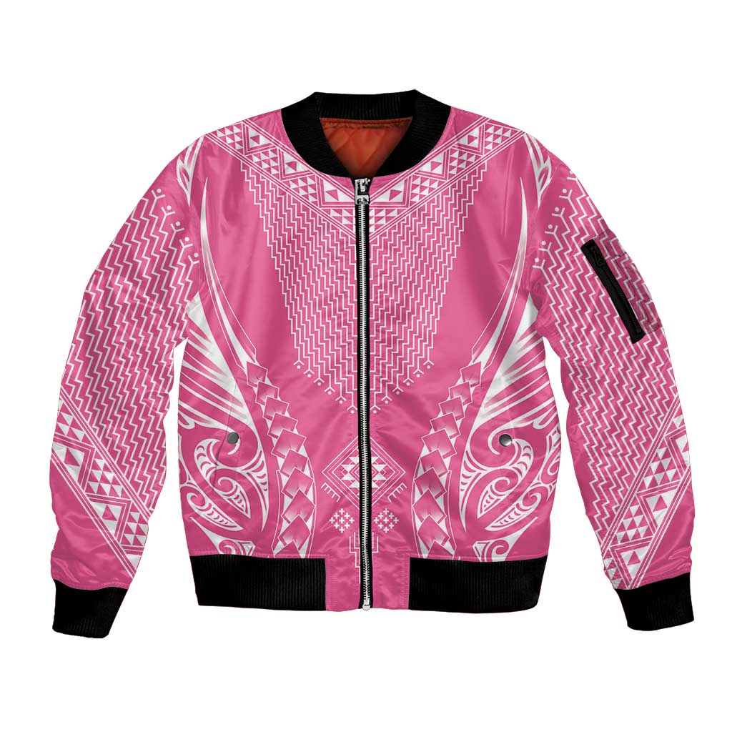 2025 Rugby Championship New Zealand Custom Sleeve Zip Bomber Jacket Poutama Motifs - Pink Out - Polynesian Pride