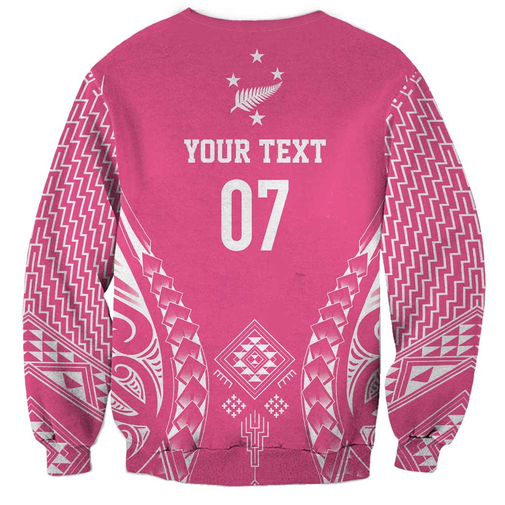 2025 Rugby Championship New Zealand Custom Sweatshirt Poutama Motifs - Pink Out - Polynesian Pride