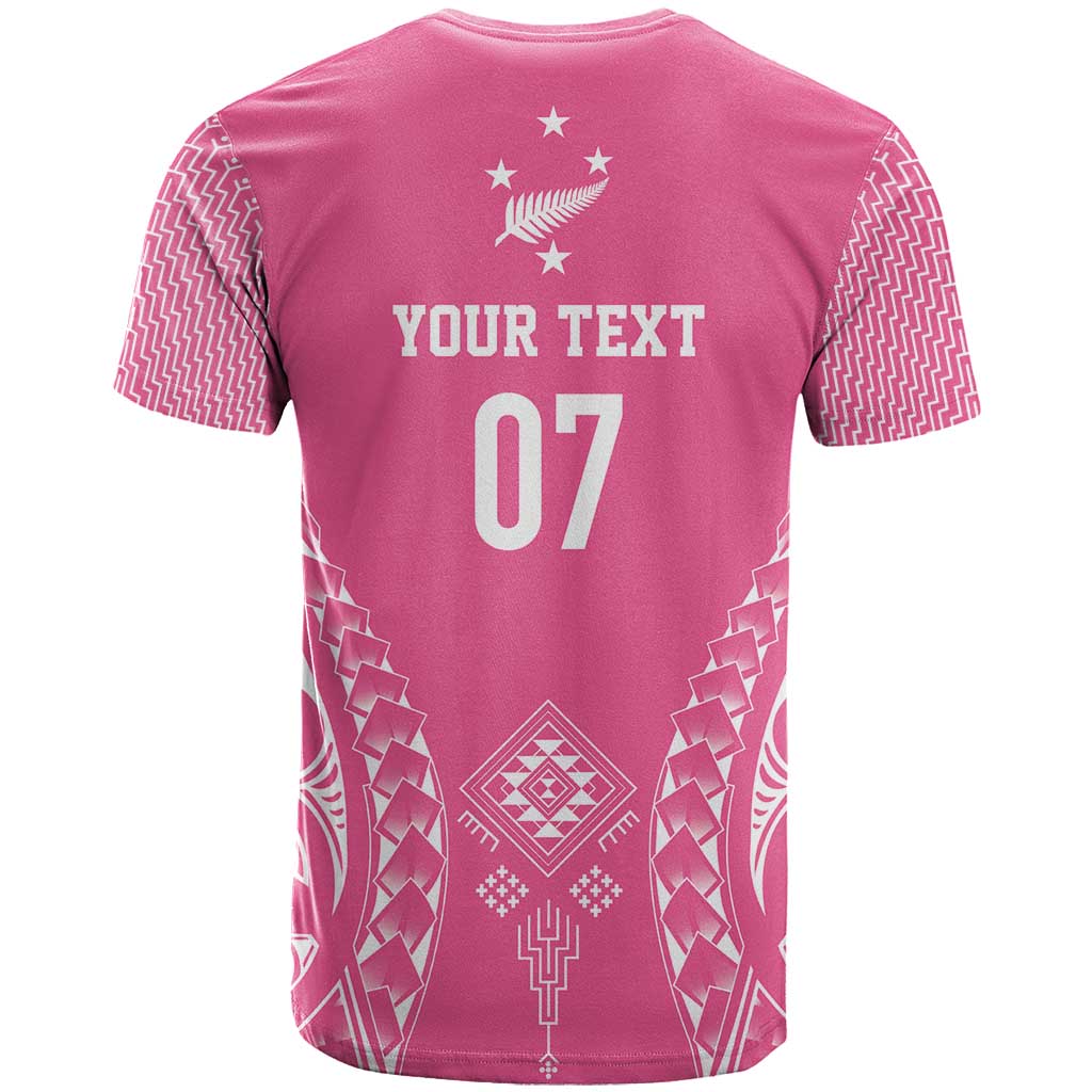2025 Rugby Championship New Zealand Custom T Shirt Poutama Motifs - Pink Out LT7 - Polynesian Pride