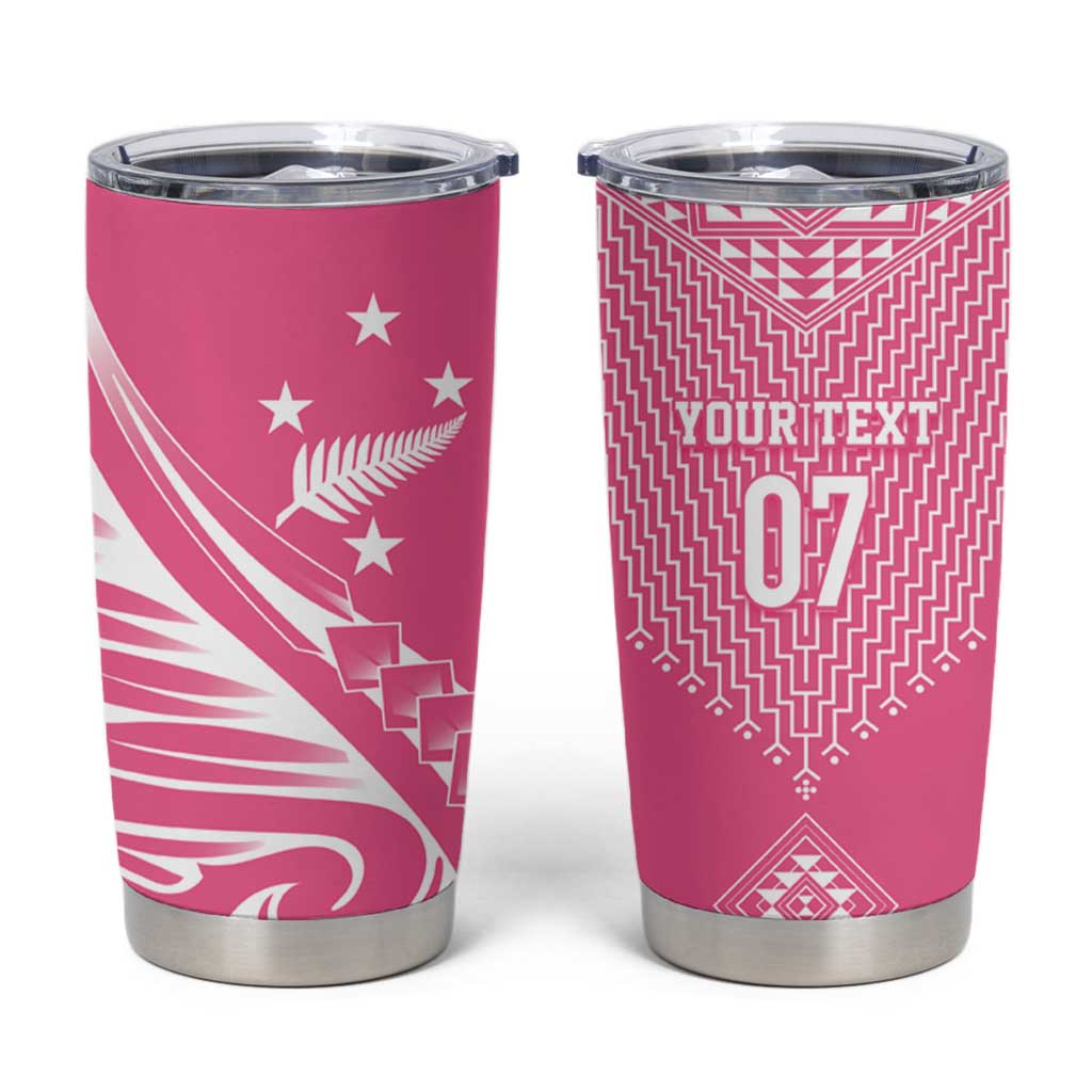 2025 Rugby Championship New Zealand Custom Tumbler Cup Poutama Motifs - Pink Out - Polynesian Pride