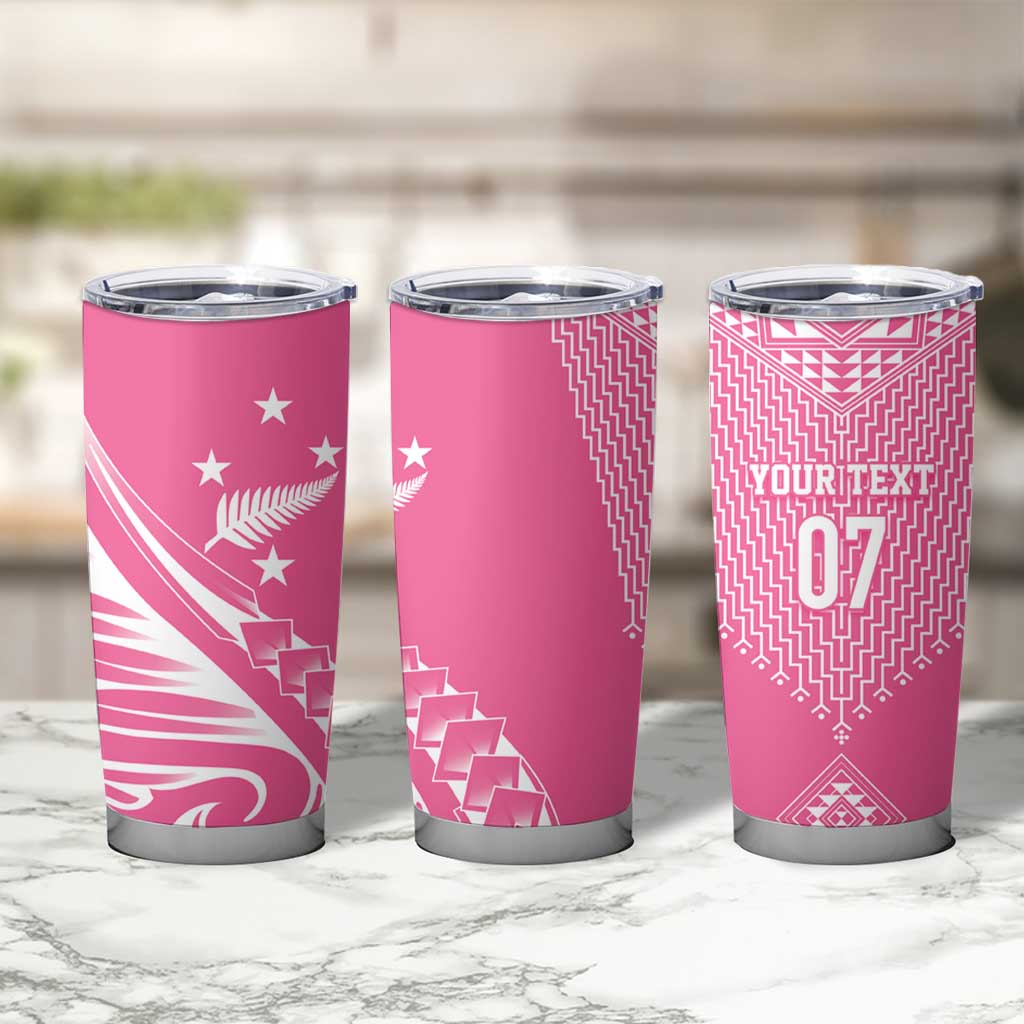 2025 Rugby Championship New Zealand Custom Tumbler Cup Poutama Motifs - Pink Out LT7 - Polynesian Pride