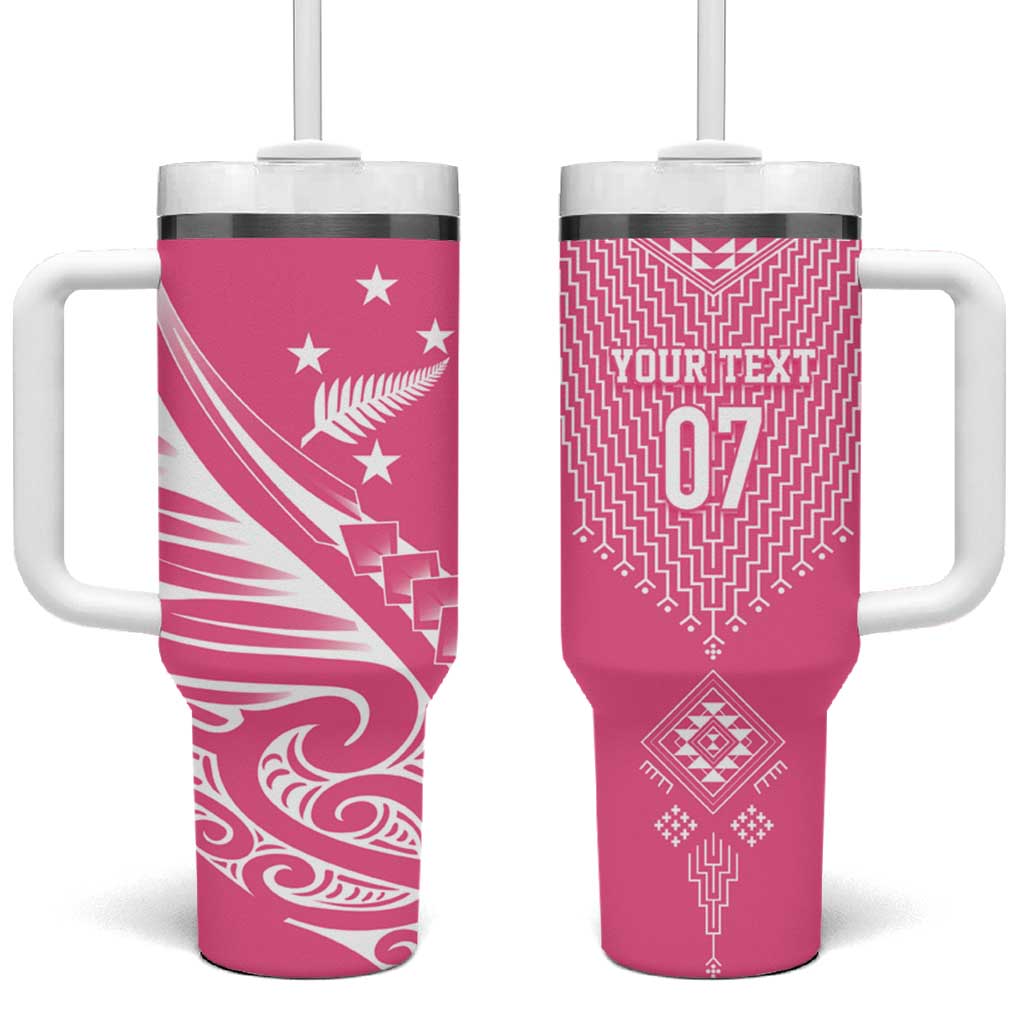 2025 Rugby Championship New Zealand Custom Tumbler With Handle Poutama Motifs - Pink Out LT7 One Size: 40 oz Pink - Polynesian Pride