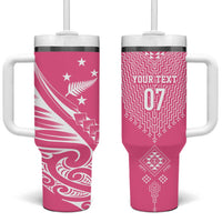 2025 Rugby Championship New Zealand Custom Tumbler With Handle Poutama Motifs - Pink Out LT7 One Size: 40 oz Pink - Polynesian Pride