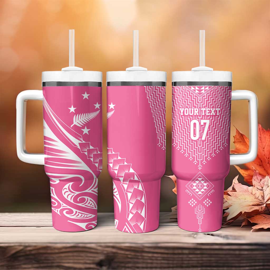 2025 Rugby Championship New Zealand Custom Tumbler With Handle Poutama Motifs - Pink Out LT7 - Polynesian Pride