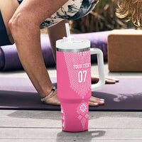 2025 Rugby Championship New Zealand Custom Tumbler With Handle Poutama Motifs - Pink Out LT7 - Polynesian Pride