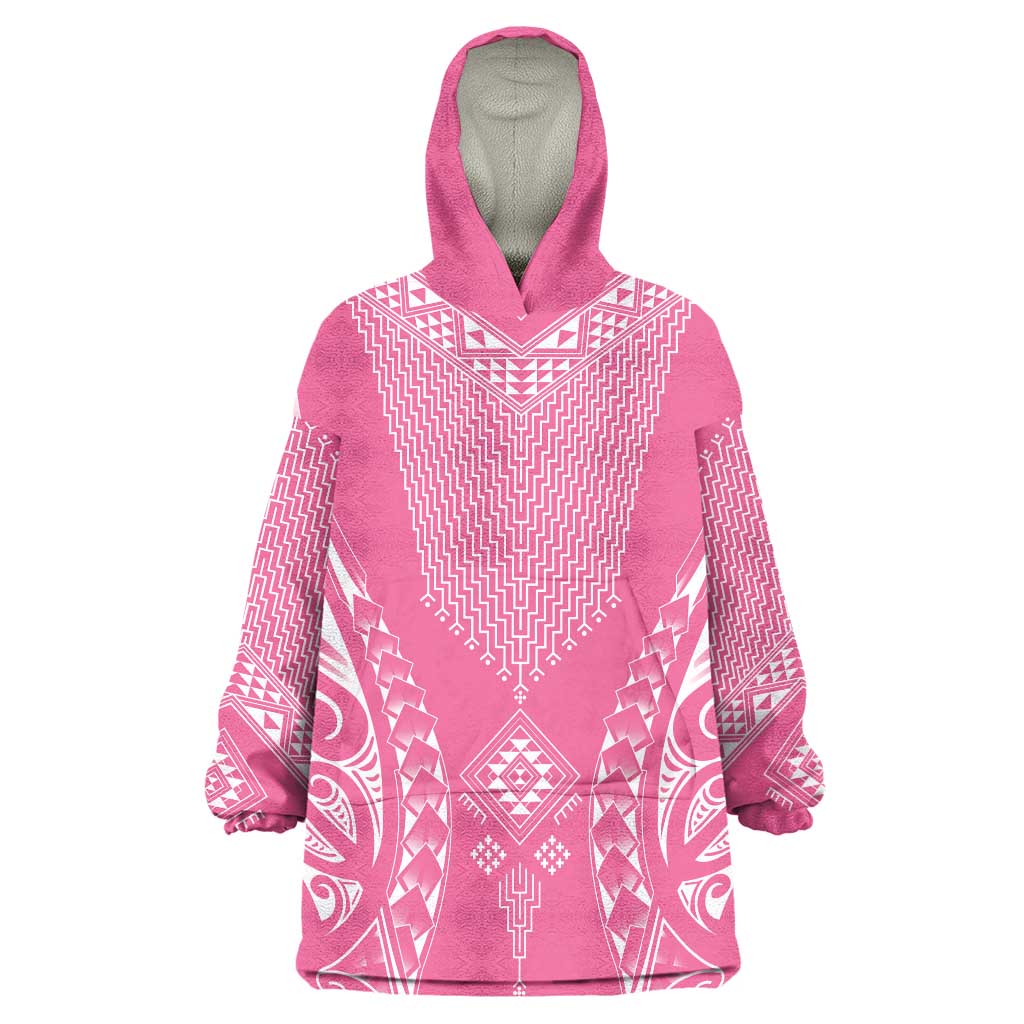 2025 Rugby Championship New Zealand Custom Wearable Blanket Hoodie Poutama Motifs - Pink Out - Polynesian Pride