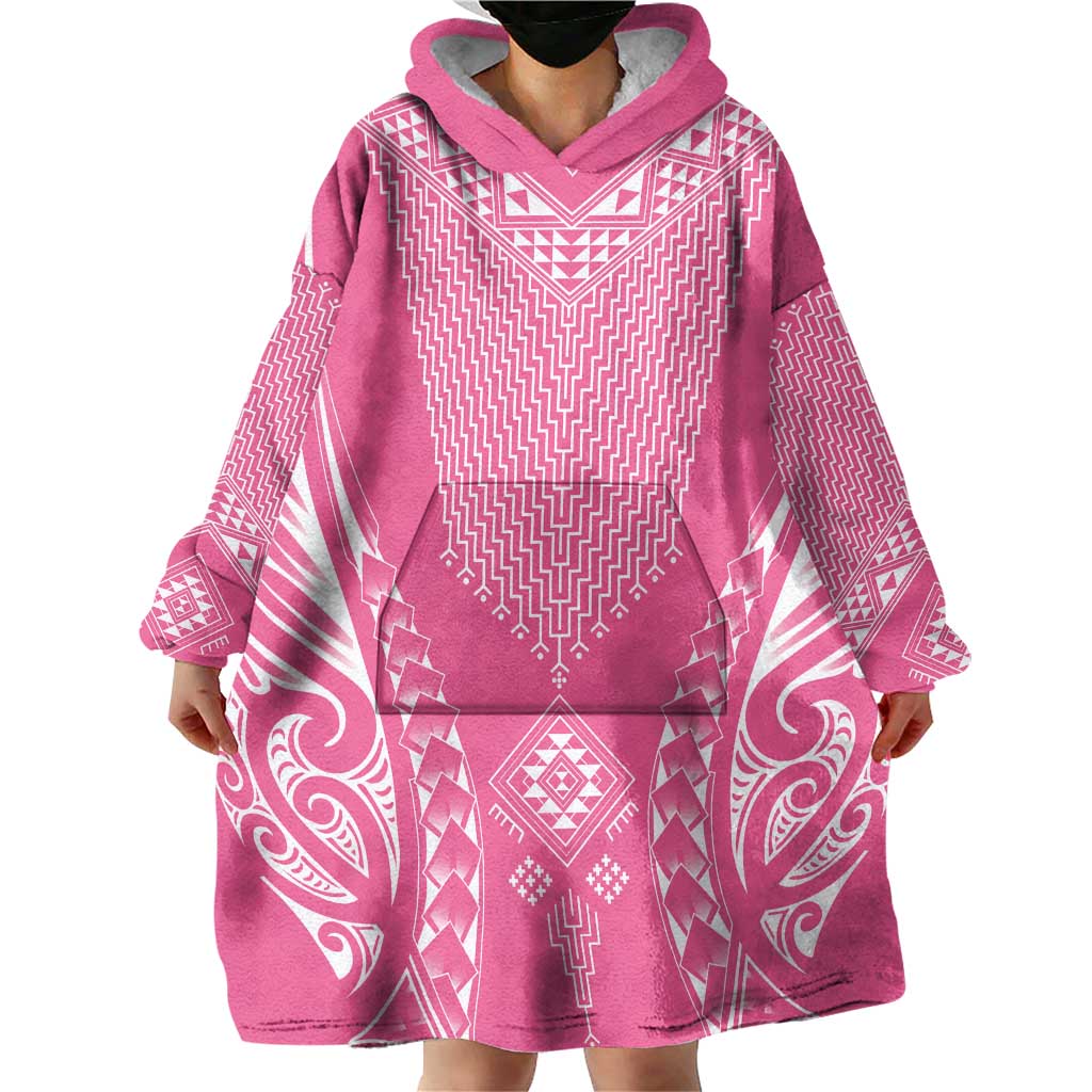 2025 Rugby Championship New Zealand Custom Wearable Blanket Hoodie Poutama Motifs - Pink Out LT7 - Polynesian Pride