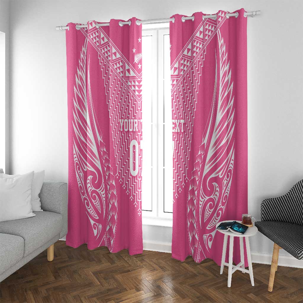 2025 Rugby Championship New Zealand Custom Window Curtain Poutama Motifs - Pink Out LT7 With Grommets Pink - Polynesian Pride