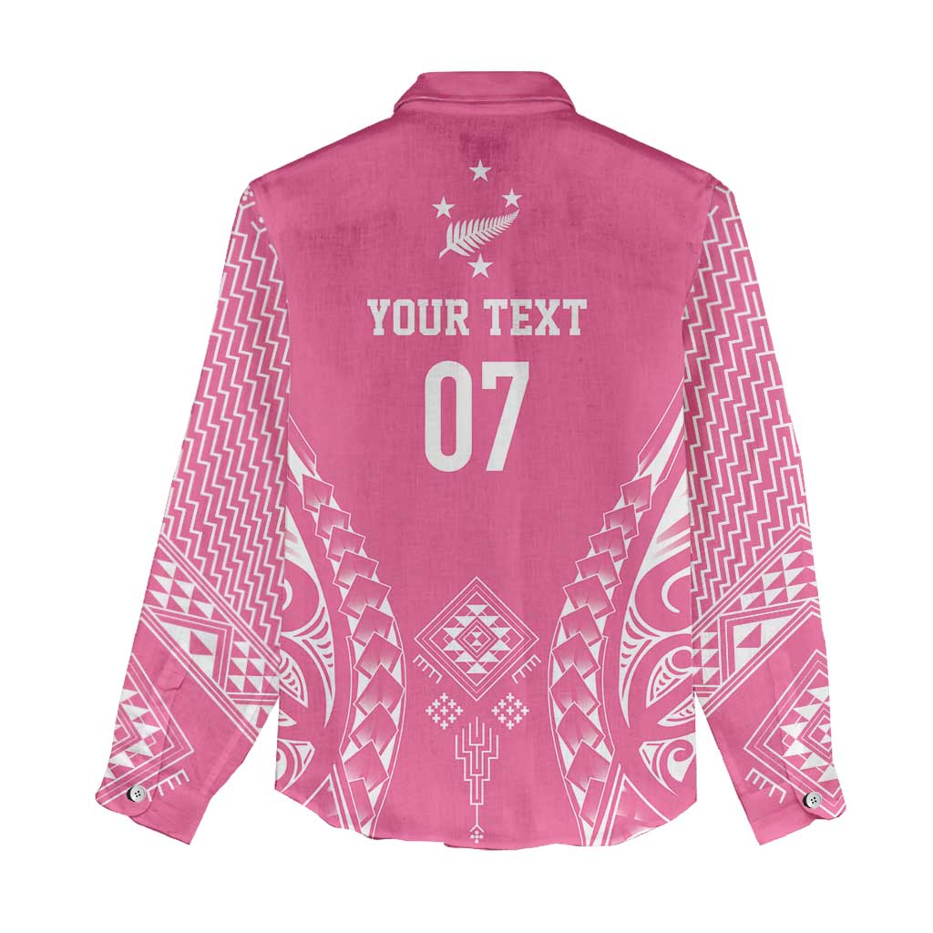 2025 Rugby Championship New Zealand Custom Women Casual Shirt Poutama Motifs - Pink Out - Polynesian Pride