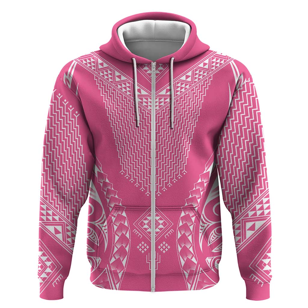 2025 Rugby Championship New Zealand Custom Zip Hoodie Poutama Motifs - Pink Out - Polynesian Pride