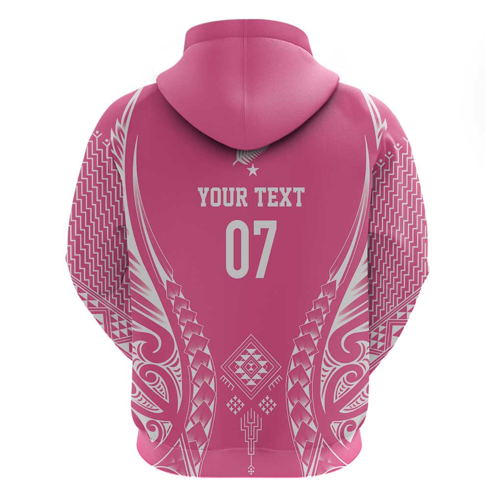 2025 Rugby Championship New Zealand Custom Zip Hoodie Poutama Motifs - Pink Out LT7 - Polynesian Pride
