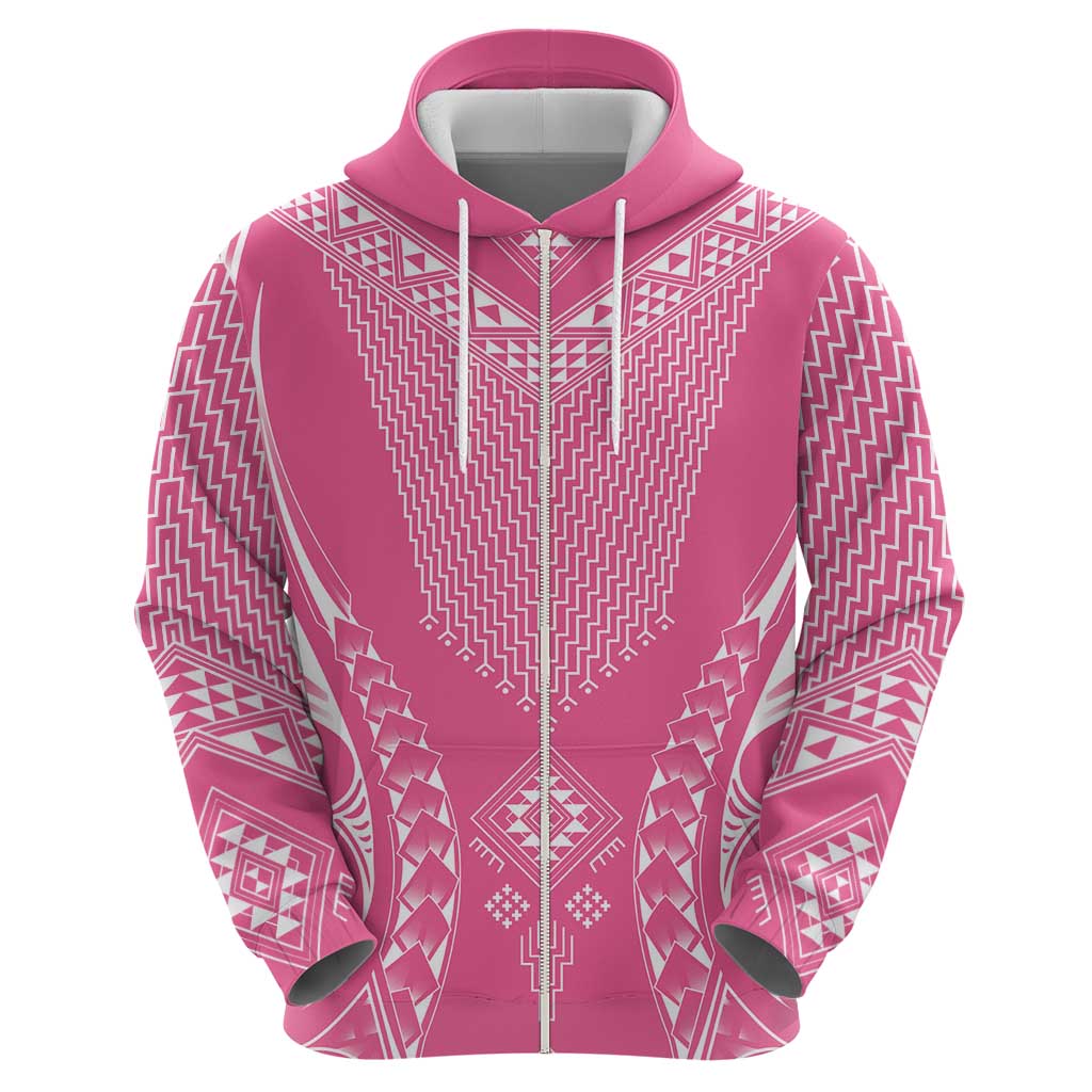 2025 Rugby Championship New Zealand Custom Zip Hoodie Poutama Motifs - Pink Out LT7 - Polynesian Pride