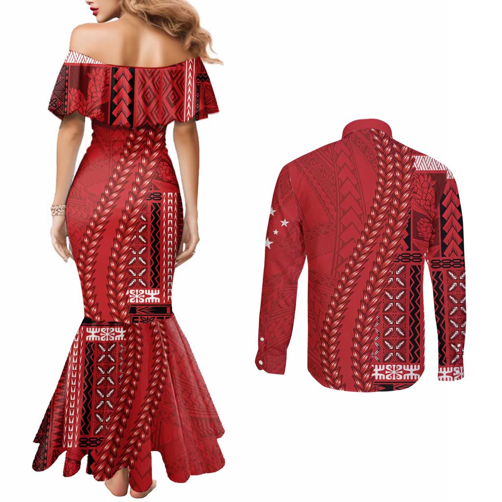 Samoa FAST Siapo Couples Matching Mermaid Dress and Long Sleeve Button Shirt Tatau-Ulafala Vines - Polynesian Pride