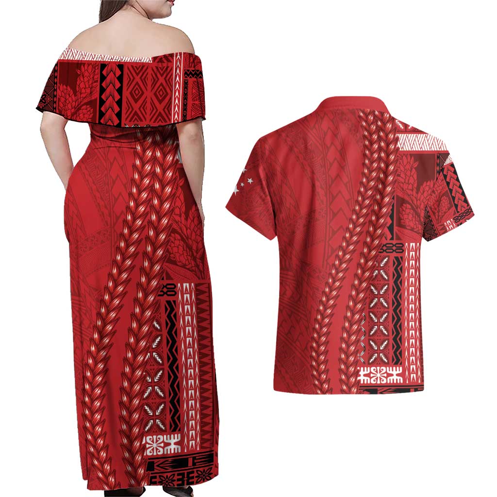 Samoa FAST Siapo Couples Matching Off Shoulder Maxi Dress and Hawaiian Shirt Tatau-Ulafala Vines - Polynesian Pride