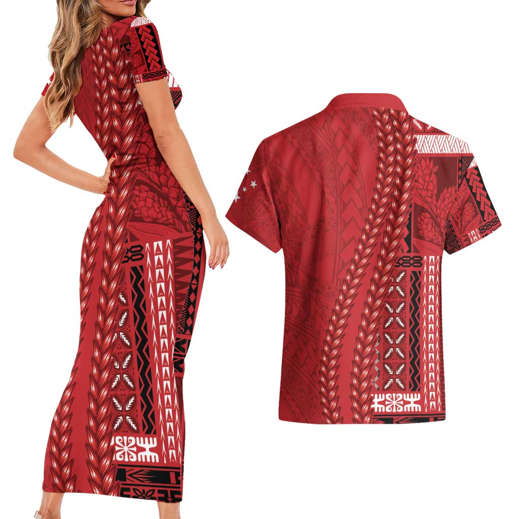 Samoa FAST Siapo Couples Matching Short Sleeve Bodycon Dress and Hawaiian Shirt Tatau-Ulafala Vines LT7 - Polynesian Pride
