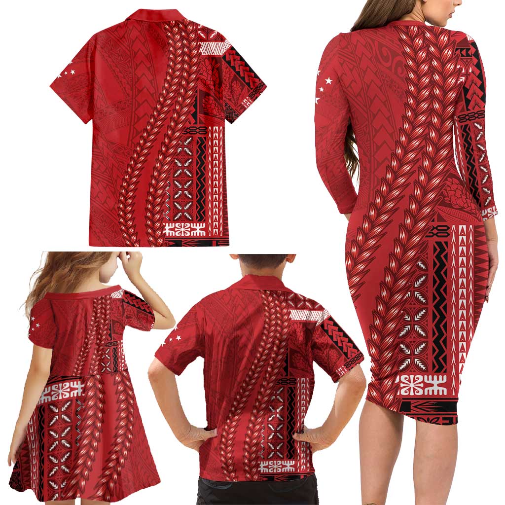 Samoa FAST Siapo Family Matching Long Sleeve Bodycon Dress and Hawaiian Shirt Tatau-Ulafala Vines LT7 - Polynesian Pride