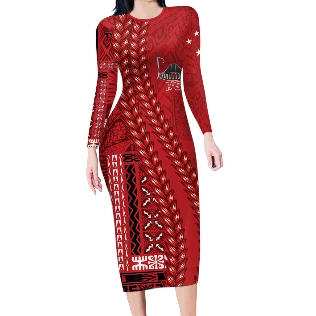 Samoa FAST Siapo Family Matching Long Sleeve Bodycon Dress and Hawaiian Shirt Tatau-Ulafala Vines LT7 Mom's Dress Red - Polynesian Pride