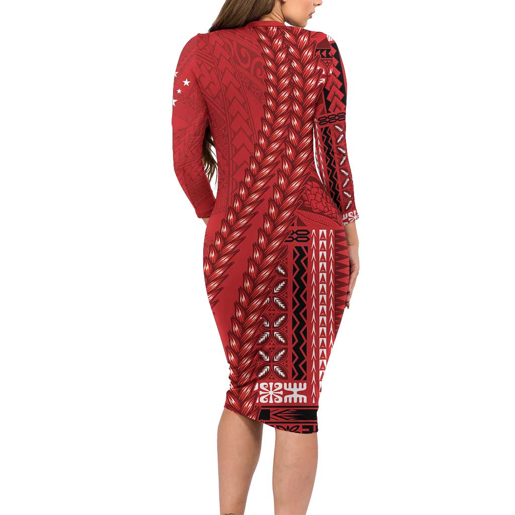 Samoa FAST Siapo Family Matching Long Sleeve Bodycon Dress and Hawaiian Shirt Tatau-Ulafala Vines LT7 - Polynesian Pride