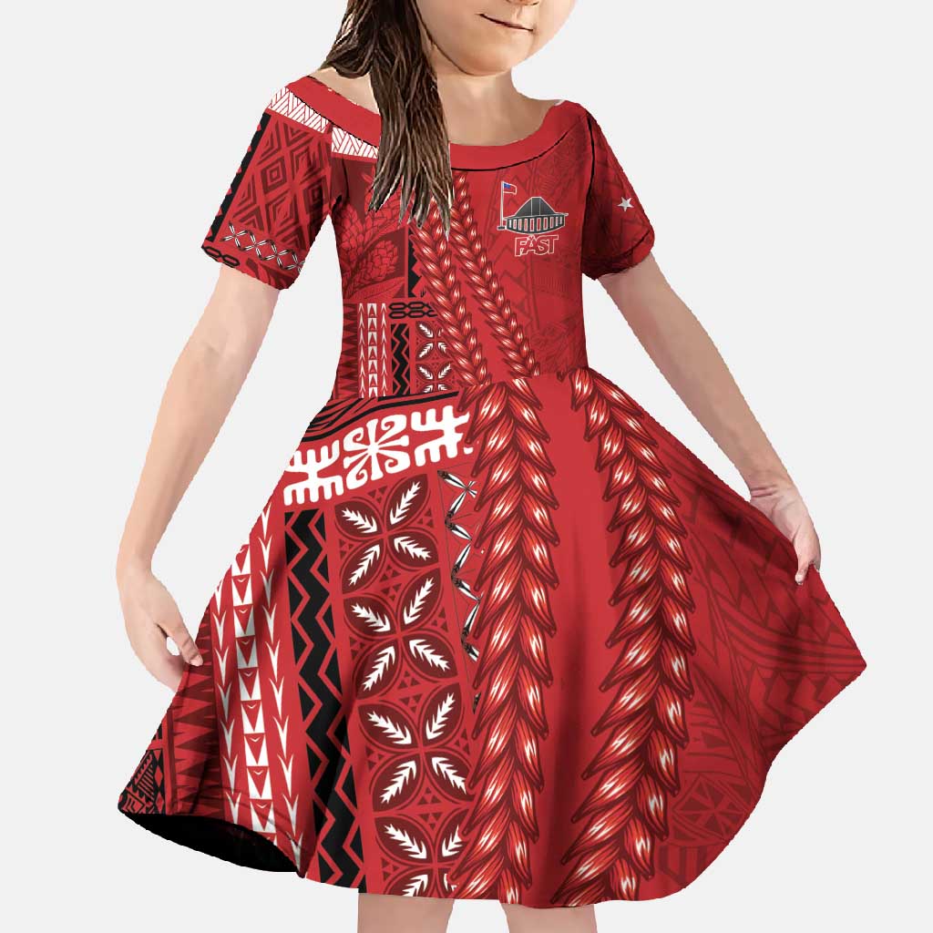 Samoa FAST Siapo Family Matching Mermaid Dress and Hawaiian Shirt Tatau-Ulafala Vines LT7 Daughter's Dress Red - Polynesian Pride