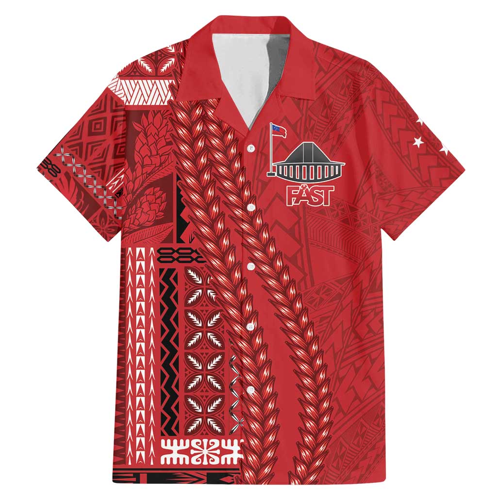 Samoa FAST Siapo Family Matching Mermaid Dress and Hawaiian Shirt Tatau-Ulafala Vines LT7 Dad's Shirt - Short Sleeve Red - Polynesian Pride