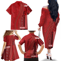 Samoa FAST Siapo Family Matching Off The Shoulder Long Sleeve Dress and Hawaiian Shirt Tatau-Ulafala Vines LT7 - Polynesian Pride
