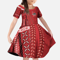 Samoa FAST Siapo Family Matching Off Shoulder Maxi Dress and Hawaiian Shirt Tatau-Ulafala Vines LT7 Daughter's Dress Red - Polynesian Pride