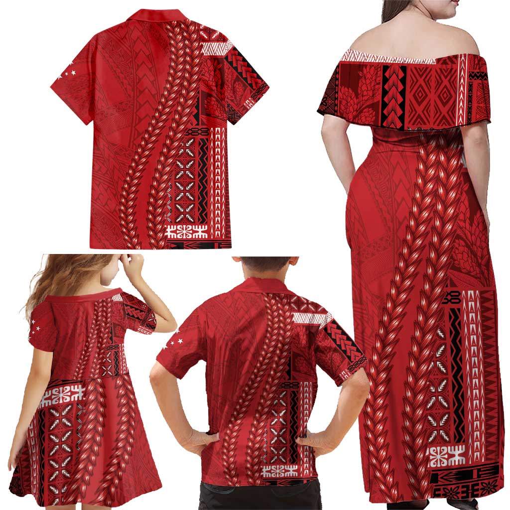 Samoa FAST Siapo Family Matching Off Shoulder Maxi Dress and Hawaiian Shirt Tatau-Ulafala Vines LT7 - Polynesian Pride
