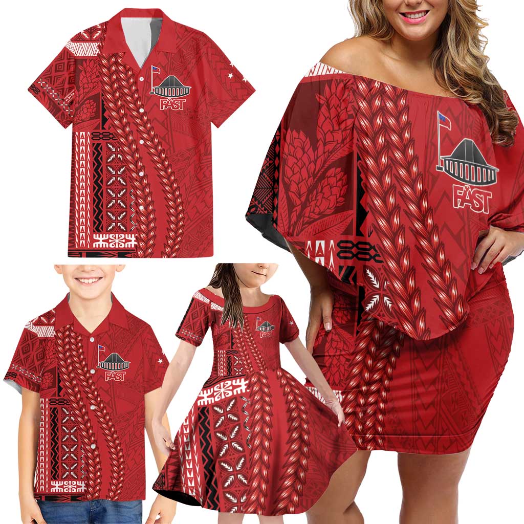 Samoa FAST Siapo Family Matching Off Shoulder Short Dress and Hawaiian Shirt Tatau-Ulafala Vines LT7 - Polynesian Pride