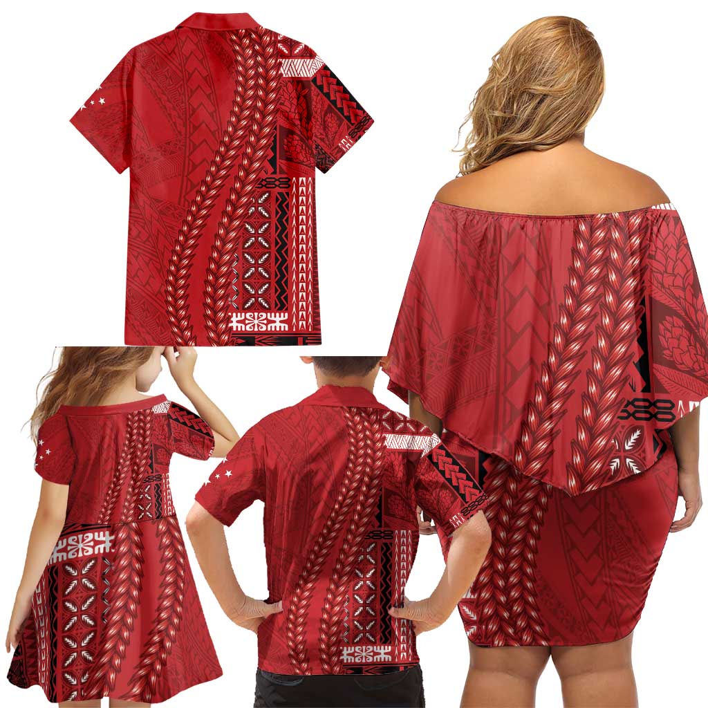 Samoa FAST Siapo Family Matching Off Shoulder Short Dress and Hawaiian Shirt Tatau-Ulafala Vines LT7 - Polynesian Pride