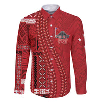 Samoa FAST Siapo Family Matching Off Shoulder Short Dress and Hawaiian Shirt Tatau-Ulafala Vines LT7 Dad's Shirt - Long Sleeve Red - Polynesian Pride
