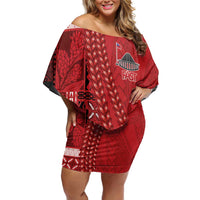 Samoa FAST Siapo Family Matching Off Shoulder Short Dress and Hawaiian Shirt Tatau-Ulafala Vines LT7 Mom's Dress Red - Polynesian Pride