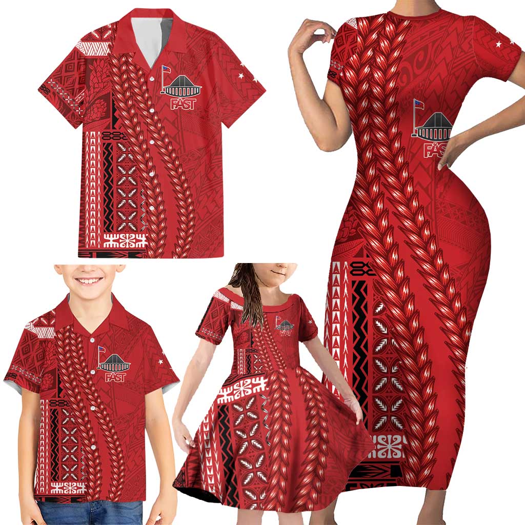 Samoa FAST Siapo Family Matching Short Sleeve Bodycon Dress and Hawaiian Shirt Tatau-Ulafala Vines LT7 - Polynesian Pride