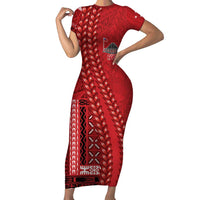 Samoa FAST Siapo Family Matching Short Sleeve Bodycon Dress and Hawaiian Shirt Tatau-Ulafala Vines LT7 Mom's Dress Red - Polynesian Pride